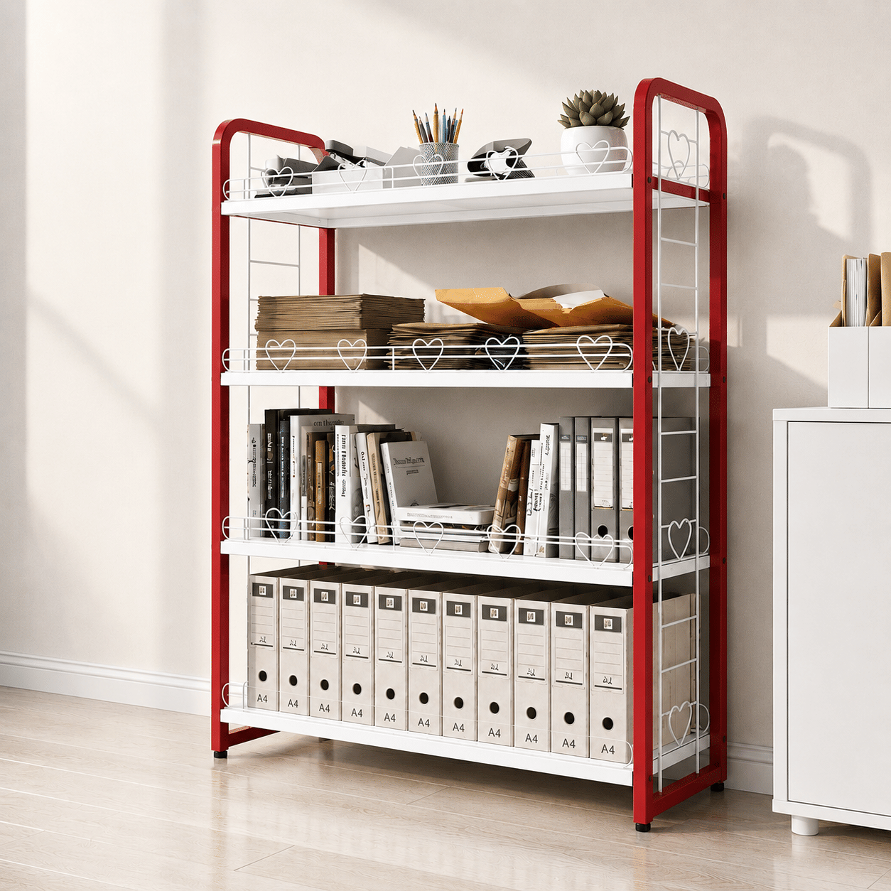ชั้นวางของ 4 ชั้น รุ่นหัวใจ KEFVA ขนาด 33X120X128 ซม. สีแดง_1